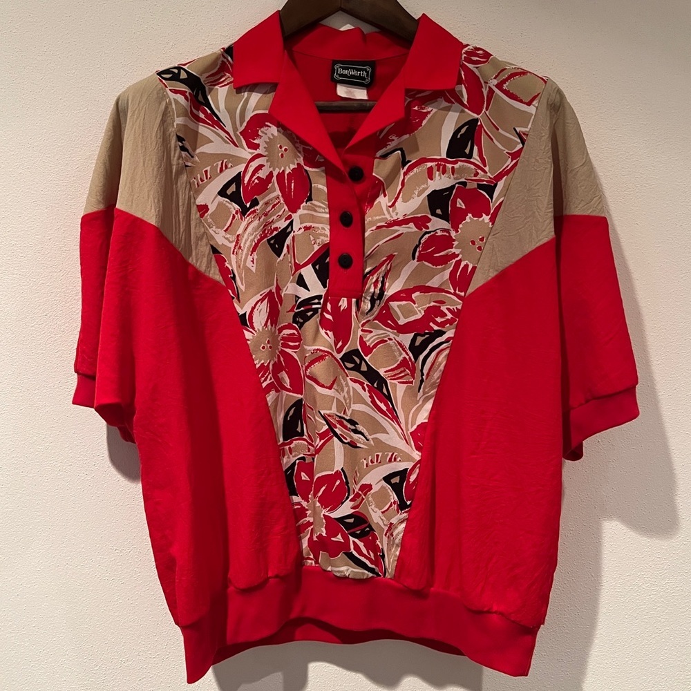 Vintage Bon Worth Half Sleeve Three Button Front Top - Picture 2 of 6